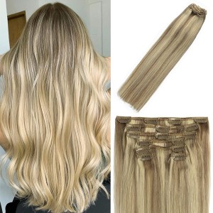 Clip in Hair Extensions Human Hair Balayage Mixed Bleach Blonde Highlights Extensions Clip in Hair Extensions Human Hair Balayage Mixed Bleach Blonde Highlights Extensions