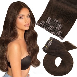 Clip in Human Hair Double Weft Dark Brown Clip on Hair Extensions Straight Clip in Human Hair Double Weft Dark Brown Clip on Hair Extensions Straight