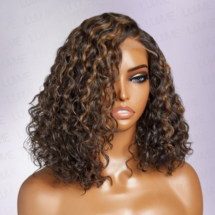 Casual Blonde Highlights Curly Minimalist HD Lace Glueless C Part Short Wig 100% Human Hair Casual Blonde Highlights Curly Minimalist HD Lace Glueless C Part Short Wig 100% Human Hair