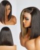 Blonde Highlight Bob With Bangs 13x4 Frontal Lace C Part Short Wig 100% Human Hair Blonde Highlight Bob With Bangs 13x4 Frontal Lace C Part Short Wig 100% Human Hair