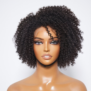 4C Edges  Kinky Edges Jerry Curly 5x5 Closure Lace Glueless Side Part Short Wig 100% Human Hair