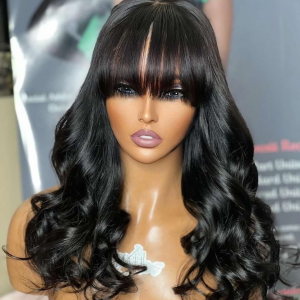 Gorgeous Natural Black Loose Wave With Bangs 4x4 Closure Lace Glueless Wig 100% Human Hair Gorgeous Natural Black Loose Wave With Bangs 4x4 Closure Lace Glueless Wig 100% Human Hair