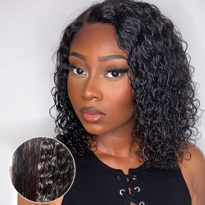 Wet And Wavy  Water Wave 4x4 Closure Lace Glueless Side Part Short Wig 100% Human Hair Wet And Wavy  Water Wave 4x4 Closure Lace Glueless Side Part Short Wig 100% Human Hair