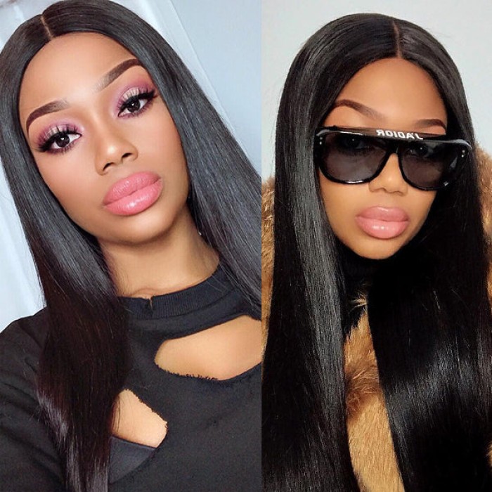 Effortless Straight 4x4 Closure Lace Glueless Mid Part Long Wig 100% Human Hair Effortless Straight 4x4 Closure Lace Glueless Mid Part Long Wig 100% Human Hair