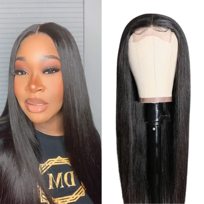 Effortless Straight 4x4 Closure Lace Glueless Mid Part Long Wig 100% Human Hair Effortless Straight 4x4 Closure Lace Glueless Mid Part Long Wig 100% Human Hair