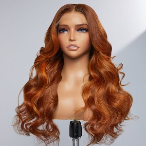 Limited Design  Aila Ginger Highlight 5x5 Closure HD Lace Glueless Mid Part Long Wig 100& Human Hair