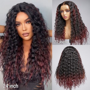 Limited Design  Burgundy Tails Highlight Deep Wave 13x4 Frontal HD Lace Long Wig 100% human hair