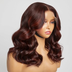 Limited Design  Copper Red Highlight Loose Wave 5x5 Closure Lace Glueless Mid Part Long Wig 100% Human Hair