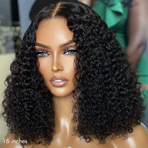 Kinky Curly 5x5 Closure HD Lace Glueless Mid Part Short Wig 100% Human Hair