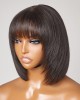 Put On And Go Reddish Purple Natural Black Layered Cut Yaki Straight Minimalist Lace Bob Wig With Bangs 100% Human Hair Put On And Go Reddish Purple Natural Black Layered Cut Yaki Straight Minimalist Lace Bob Wig With Bangs 100% Human Hair