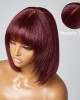 Put On And Go Reddish Purple Natural Black Layered Cut Yaki Straight Minimalist Lace Bob Wig With Bangs 100% Human Hair Put On And Go Reddish Purple Natural Black Layered Cut Yaki Straight Minimalist Lace Bob Wig With Bangs 100% Human Hair