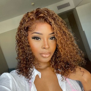 Mix Color Brown Curly Bob Wig Compact 13X4 Frontal Short Lace Wig 100% Human Hair Mix Color Brown Curly Bob Wig Compact 13X4 Frontal Short Lace Wig 100% Human Hair