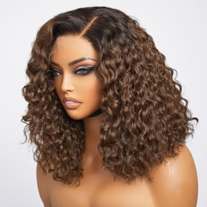 Ombre Brown Curly 5x5 Closure HD Lace Glueless Side Part Short Wig 100% Human Hair Ombre Brown Curly 5x5 Closure HD Lace Glueless Side Part Short Wig 100% Human Hair