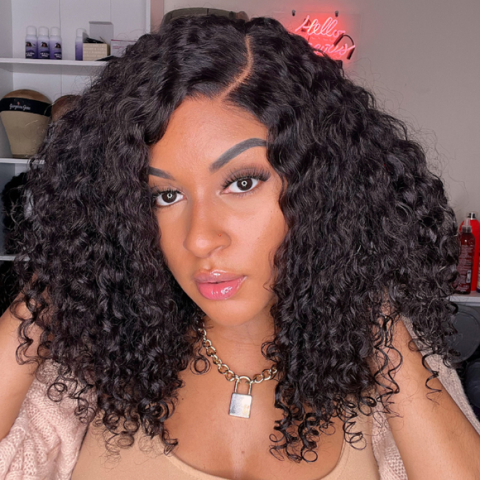 Natural Black Deep Wave Minimalist HD Lace C Part Long Wig 100% Human Hair Natural Black Deep Wave Minimalist HD Lace C Part Long Wig 100% Human Hair