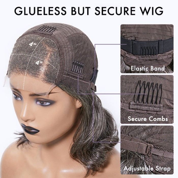 Salt & Pepper Loose Wave Beginner Friendly Glueless 4x4 Closure Lace Wig 100% Human Hair Salt & Pepper Loose Wave Beginner Friendly Glueless 4x4 Closure Lace Wig 100% Human Hair