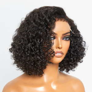 4C Edges  Kinky Edges Deep Wave 5x5 Closure Lace Glueless C Part Short Wig 100% Human Hair