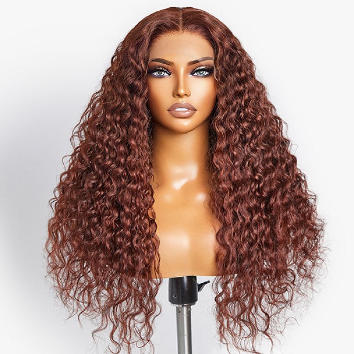 Casual Reddish Brown Curly 5x5 Closure Lace Glueless Mid Part Long Wig 100% Human Hair Casual Reddish Brown Curly 5x5 Closure Lace Glueless Mid Part Long Wig 100% Human Hair