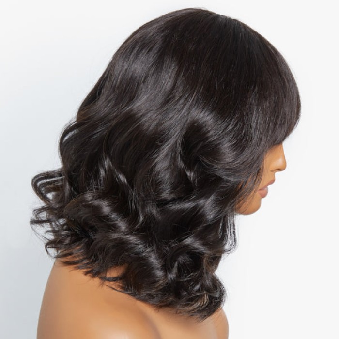 Glueless Beginner Friendly Soft Wavy Curls Bob Wig With Bangs 100% Human Hair Glueless Beginner Friendly Soft Wavy Curls Bob Wig With Bangs 100% Human Hair