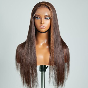 Brown With Blonde Highlight Silky Straight Glueless 5x5 Closure Lace Wig 100% Human Hair Brown With Blonde Highlight Silky Straight Glueless 5x5 Closure Lace Wig 100% Human Hair
