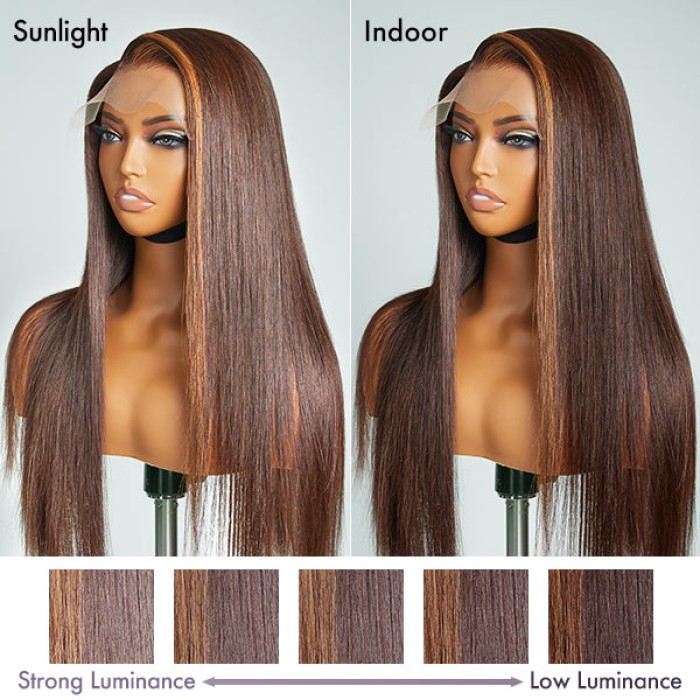 Brown With Blonde Highlight Silky Straight Glueless 5x5 Closure Lace Wig 100% Human Hair Brown With Blonde Highlight Silky Straight Glueless 5x5 Closure Lace Wig 100% Human Hair