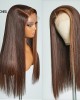 Brown With Blonde Highlight Silky Straight Glueless 5x5 Closure Lace Wig 100% Human Hair Brown With Blonde Highlight Silky Straight Glueless 5x5 Closure Lace Wig 100% Human Hair