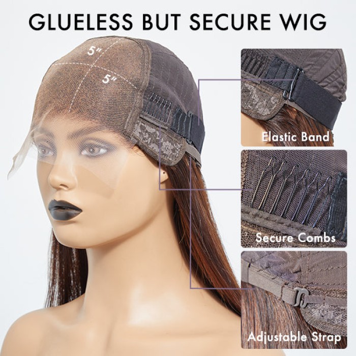 Brown With Blonde Highlight Silky Straight Glueless 5x5 Closure Lace Wig 100% Human Hair Brown With Blonde Highlight Silky Straight Glueless 5x5 Closure Lace Wig 100% Human Hair