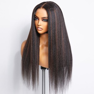 Highlight Kinky Straight Glueless 5x5 Closure Undetectable HD Lace Wig 100 Human Hair