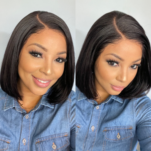 Super Natural Side Part Glueless Wide T Lace Bob Wig 100% Human Hair  Fits All Face Shapes Super Natural Side Part Glueless Wide T Lace Bob Wig 100% Human Hair  Fits All Face Shapes