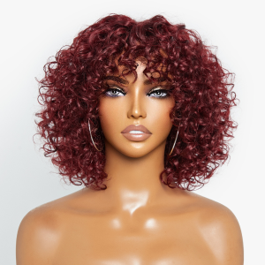 Beginner Friendly Dark Red Water Wave Glueless Minimalist Lace Wig With Bangs