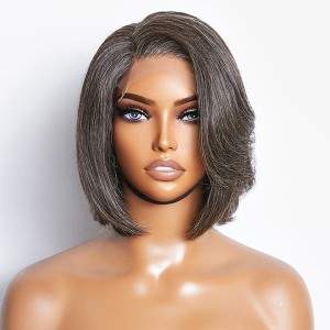 Limited Design  Salt & Pepper Side Part Bob Style Glueless 4x4 Closure Lace Wig