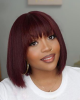 Put On And Go Reddish Purple Natural Black Layered Cut Yaki Straight Minimalist Lace Bob Wig With Bangs 100% Human Hair Put On And Go Reddish Purple Natural Black Layered Cut Yaki Straight Minimalist Lace Bob Wig With Bangs 100% Human Hair