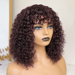 Throw On & Go Burgundy Water Wave No Lace Glueless Short Wig With Bangs 100% Human Hair Throw On & Go Burgundy Water Wave No Lace Glueless Short Wig With Bangs 100% Human Hair