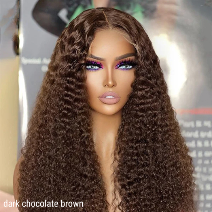 Chocolate Brown Long Curly Glueless 5x5 Closure Long Wig 100% Human Hair Chocolate Brown Long Curly Glueless 5x5 Closure Long Wig 100% Human Hair