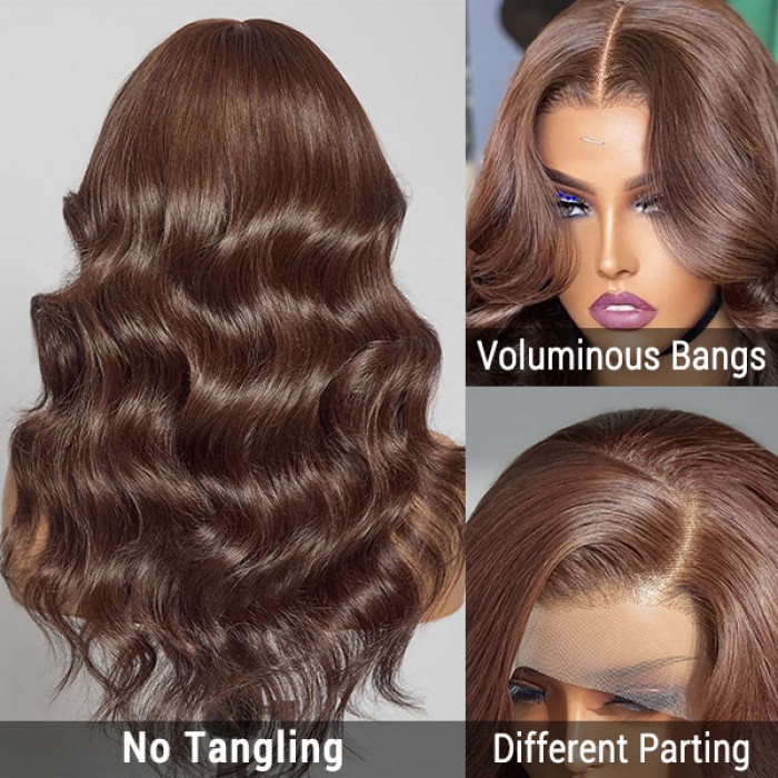 Layered Bangs Chestnut Brown Loose Wave 5x5 Closure Lace Glueless Mid Part Long Wig 100% Human Hair Layered Bangs Chestnut Brown Loose Wave 5x5 Closure Lace Glueless Mid Part Long Wig 100% Human Hair