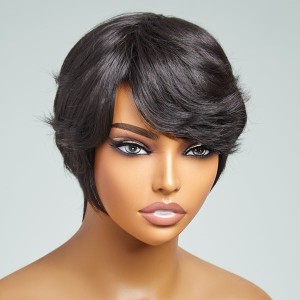 Clean & Neat Mature Boss Style Glueless Short Wig with Bangs 100% Human Hair