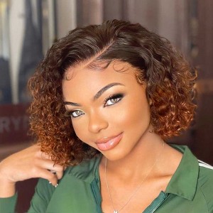 Trendy Mix Brown Short Cut Curly Minimalist HD Lace Glueless Side Part Wig 100% Human Hair Trendy Mix Brown Short Cut Curly Minimalist HD Lace Glueless Side Part Wig 100% Human Hair