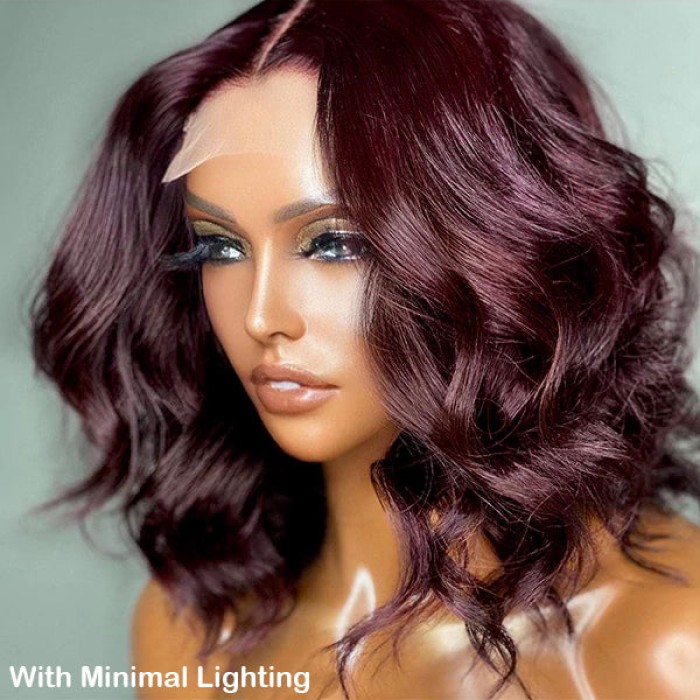 Dark Plum Loose Wave Minimalist HD Lace Glueless Mid Part Short Wig 100% Human Hair Dark Plum Loose Wave Minimalist HD Lace Glueless Mid Part Short Wig 100% Human Hair
