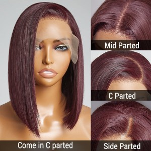 Reddish Purple Glueless Blunt Cut Bob 5x5 Closure Wig 100% Human Hair  Easy Install & Effortless Reddish Purple Glueless Blunt Cut Bob 5x5 Closure Wig 100% Human Hair  Easy Install & Effortless