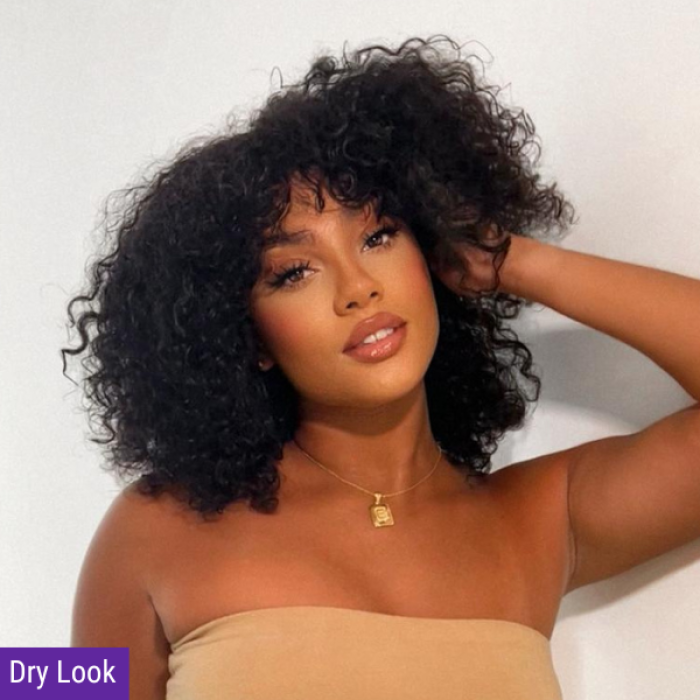Beginner Friendly Water Wave Minimalist Lace Glueless Short Wig With Bangs 100% Human Hair Beginner Friendly Water Wave Minimalist Lace Glueless Short Wig With Bangs 100% Human Hair
