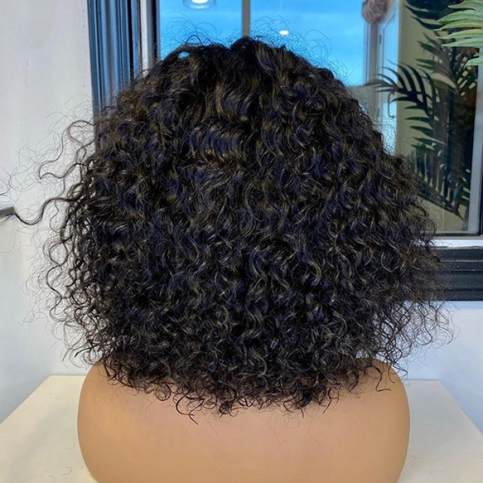 Beginner Friendly Water Wave Minimalist Lace Glueless Short Wig With Bangs 100% Human Hair Beginner Friendly Water Wave Minimalist Lace Glueless Short Wig With Bangs 100% Human Hair
