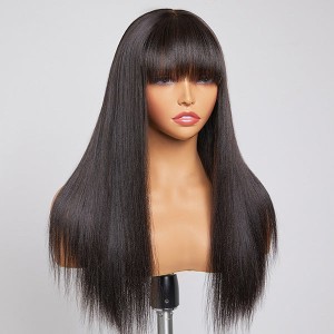 Yaki Straight Ultra Natural Minimalist Undetectable Lace Long Wig With Bangs 100% Human Hair Yaki Straight Ultra Natural Minimalist Undetectable Lace Long Wig With Bangs 100% Human Hair