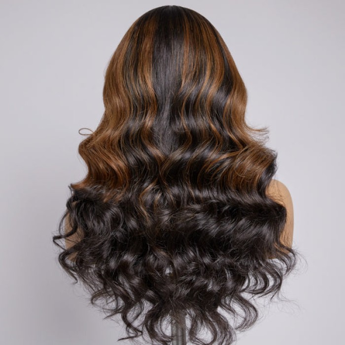 Brown Mix Black Natural Black C Part Glueless Loose Wave 5x5 Closure Wig With Bangs 100% Human Hair Brown Mix Black Natural Black C Part Glueless Loose Wave 5x5 Closure Wig With Bangs 100% Human Hair