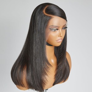 Limited Design  90s Inspired Side Swoop Silky Straight 13x4 Frontal Lace Long Wig 100% Human Hair