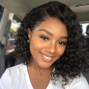 Issa Natural Black Water Wave 5x5 Closure Lace Side Part Glueless Short Wig 100% Human Hair