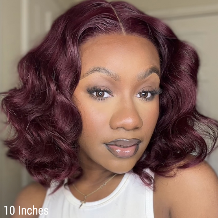 Dark Plum Loose Wave Minimalist HD Lace Glueless Mid Part Short Wig 100% Human Hair Dark Plum Loose Wave Minimalist HD Lace Glueless Mid Part Short Wig 100% Human Hair