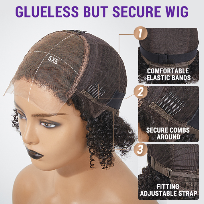 4C Edges Kinky Edges Jerry Curly 5x5 Closure Lace Glueless Side Part Short Wig 100% Human Hair 4C Edges Kinky Edges Jerry Curly 5x5 Closure Lace Glueless Side Part Short Wig 100% Human Hair