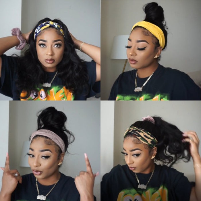 Natural Black Body Wave No Lace Glueless Long Headband Wig 100% Human Hair Natural Black Body Wave No Lace Glueless Long Headband Wig 100% Human Hair
