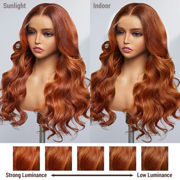 Limited Design Aila Ginger Highlight 5x5 Closure HD Lace Glueless Mid Part Long Wig 100& Human Hair Limited Design Aila Ginger Highlight 5x5 Closure HD Lace Glueless Mid Part Long Wig 100& Human Hair