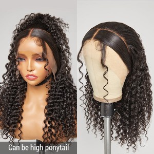 Limited Design  Zoe Unique Sleek-top Deep Wave 13x4 Frontal Lace Mid Part Long Wig 100% Human Hair