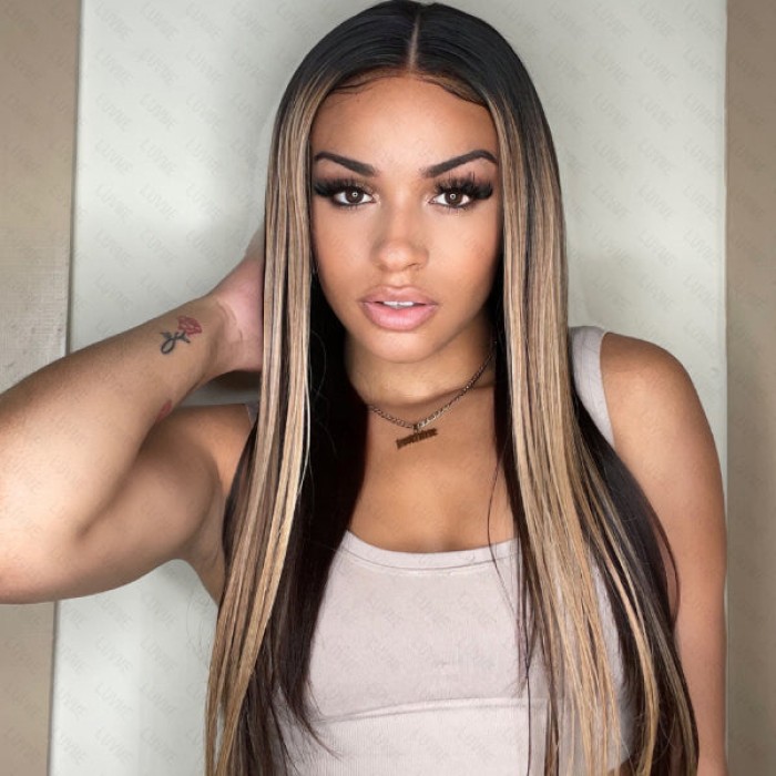 Blonde Highlights Straight Undetectable Transparent 13x4 Lace Frontal Wig Blonde Highlights Straight Undetectable Transparent 13x4 Lace Frontal Wig